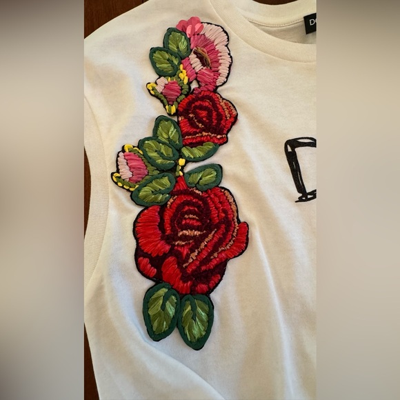 Dolce and Gabbana Jersey t-shirt with tie hem and raffia embroidery - Picture 5 of 6